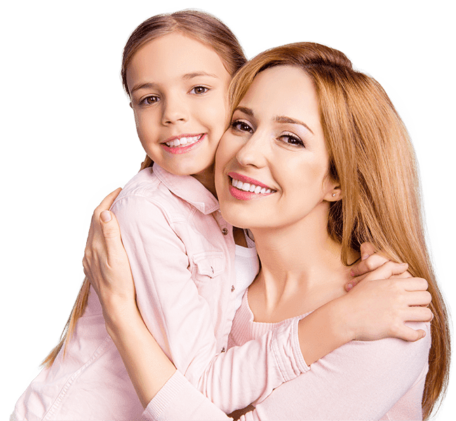 Smiling mother and daughter visiting pediatric dentist in Pelham New Hampshire