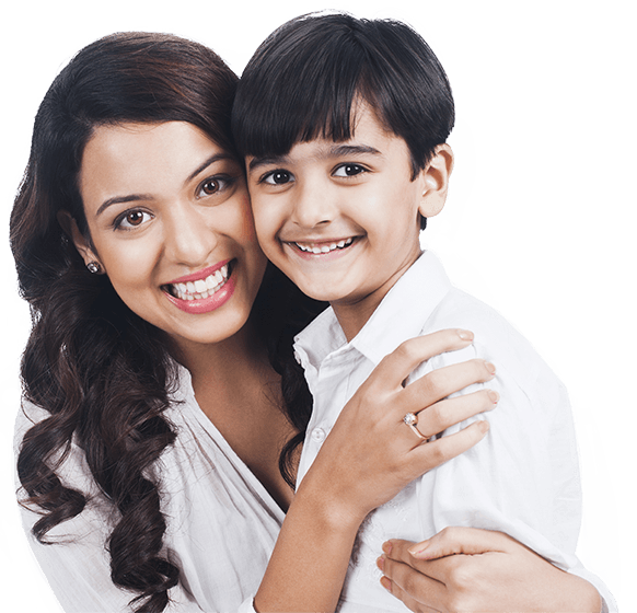 Smiling mother and son visiting orthodontist in Pelham New Hampshire