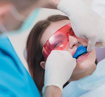 Patient receiving fluoride treatment