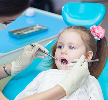 Toddler receiving dental exam