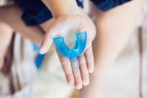 Closeup of custom-made mouthguard from Pelham pediatric dentist